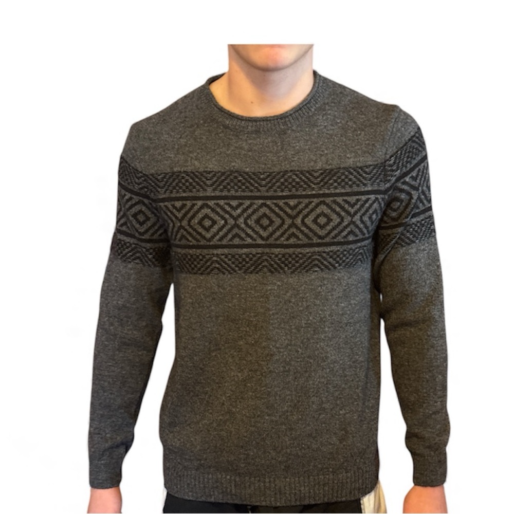 Tasso Elba Charcoal Geometric Crewneck Sweater